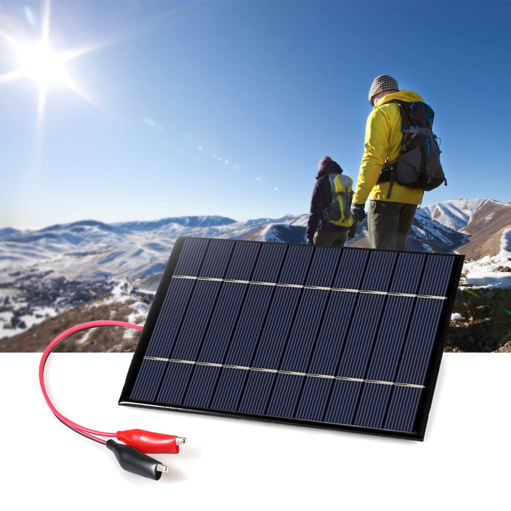 Célula Solar de 2,5 W y 5V para cargador, Panel Solar de silicio policristalino con pinzas de cocodrilo, DIY