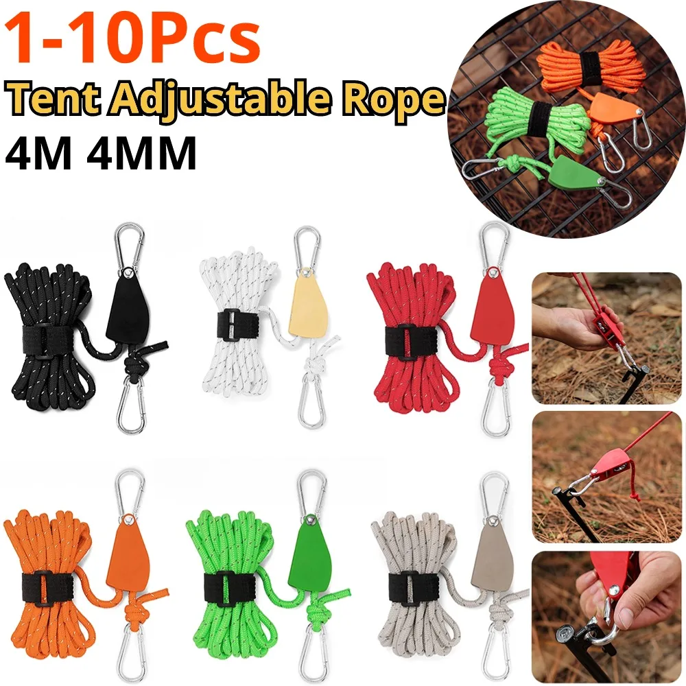 1-10 pz 4M 4MM tendicinghia da campeggio tendicinghia a cricchetto tenda da campeggio tenda da suola regolabile corda del vento gancio puleggia attrezzi da campeggio