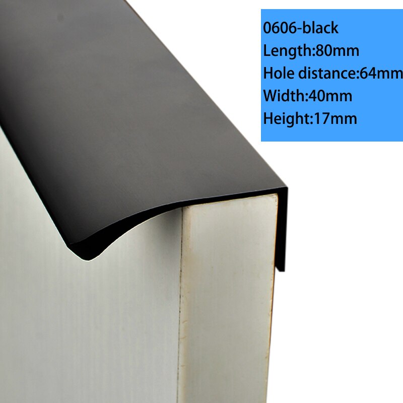 Maniglie per cassetti moderne con bordo a dito maniglie per cassetti per mobili armadio nascosto cassetto per cucina maniglie per comò manopole Hardware oro nero: 0606-black-80mm