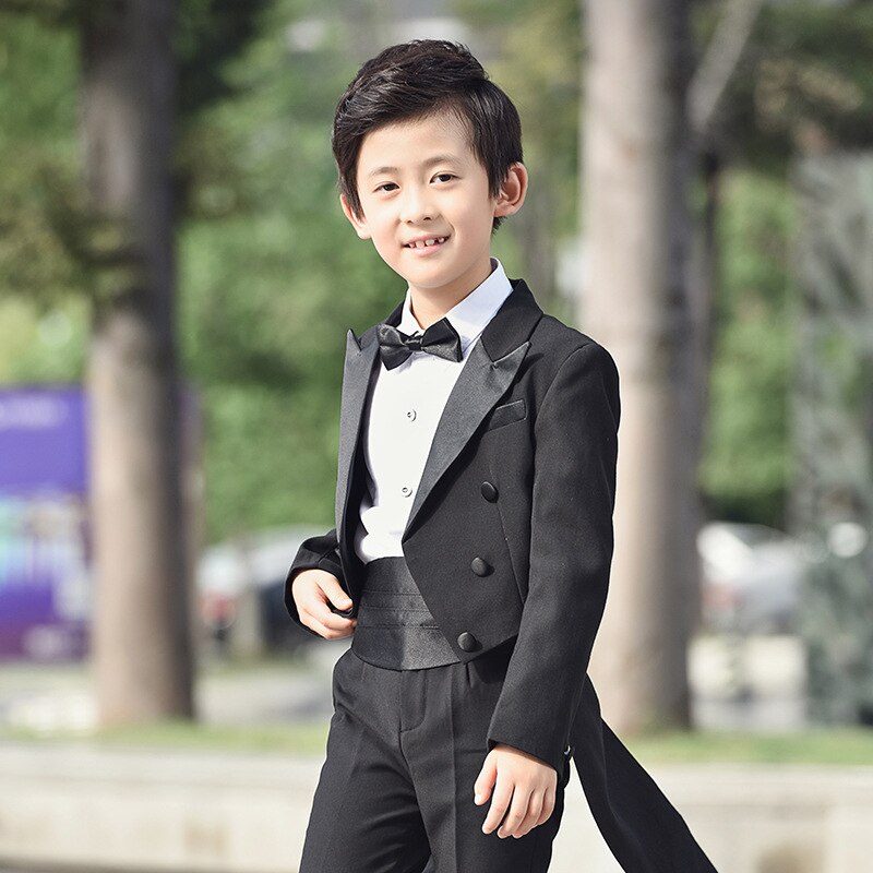 Vestido de boda para niños, conjunto de esmoquin, traje de actuación de Piano, camisas de esmoquin, pantalones, faja con pajarita