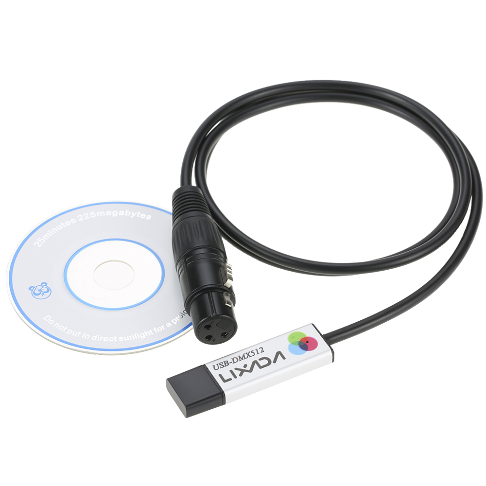 Lixada Adaptador de interfaz USB a DMX LED DMX512 Computadora PC Controlador de iluminación de escenario Atenuador