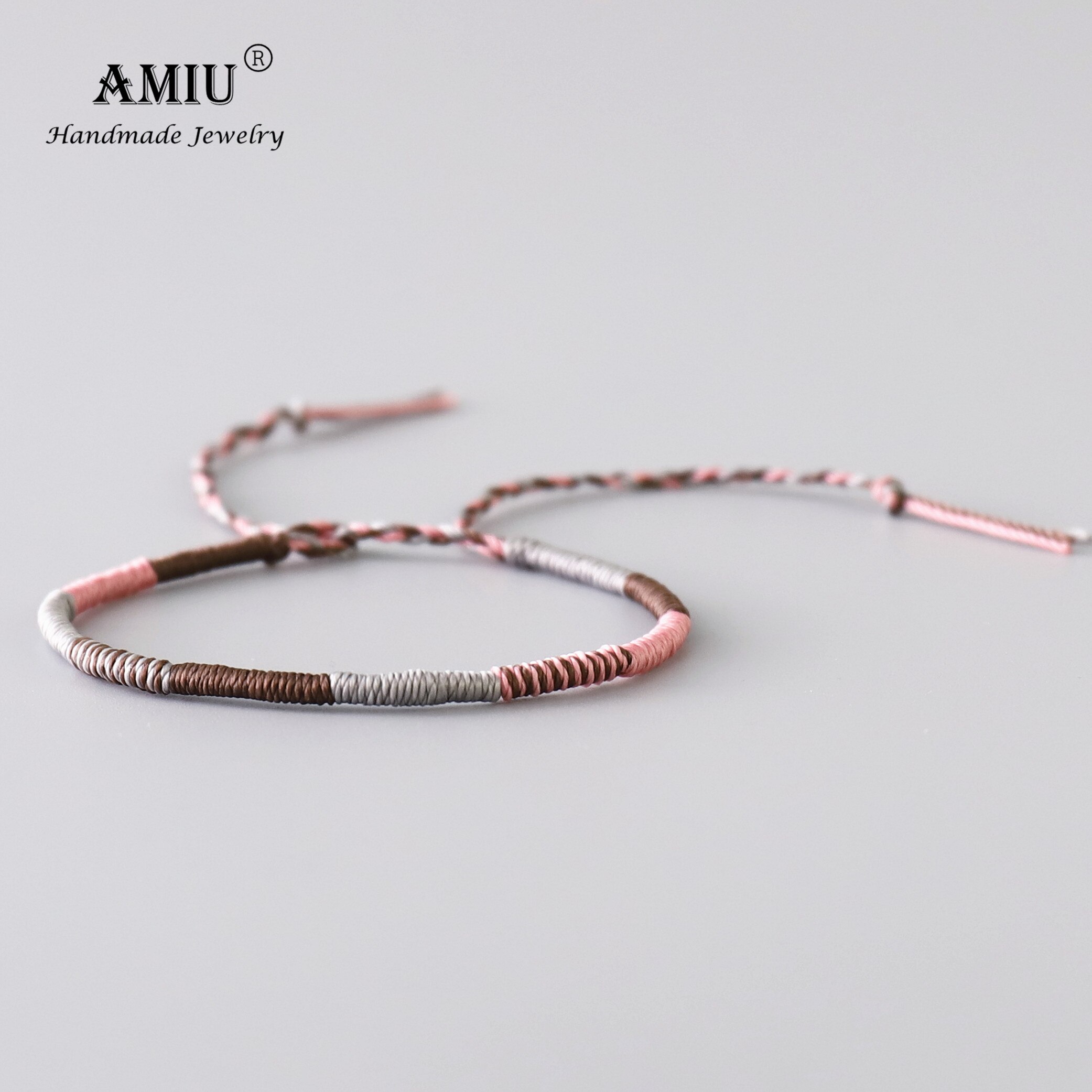 AMIU Handmade Waterproof Woven Wax Thread Wrap Bracelet Simple Rope Knot Bracelet Macrame Bracelet for Men and Women