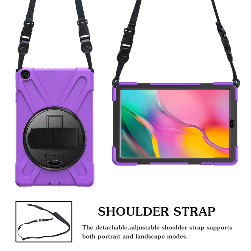 For Galaxy Tab A 10.1 Case, Shockproof High Impact Resistant Heavy Duty Armor Cover for Samsung Galaxy Tab A 10.1 T510 T515: Purple Strap