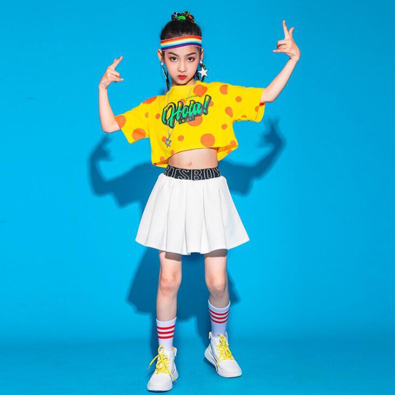 Kids Hip Hop Dacning Clothing Festival Outfits Loose Tshirt Streetwear Mini Skirt For Girls Jazz Dance Wear Costume Clothes Set