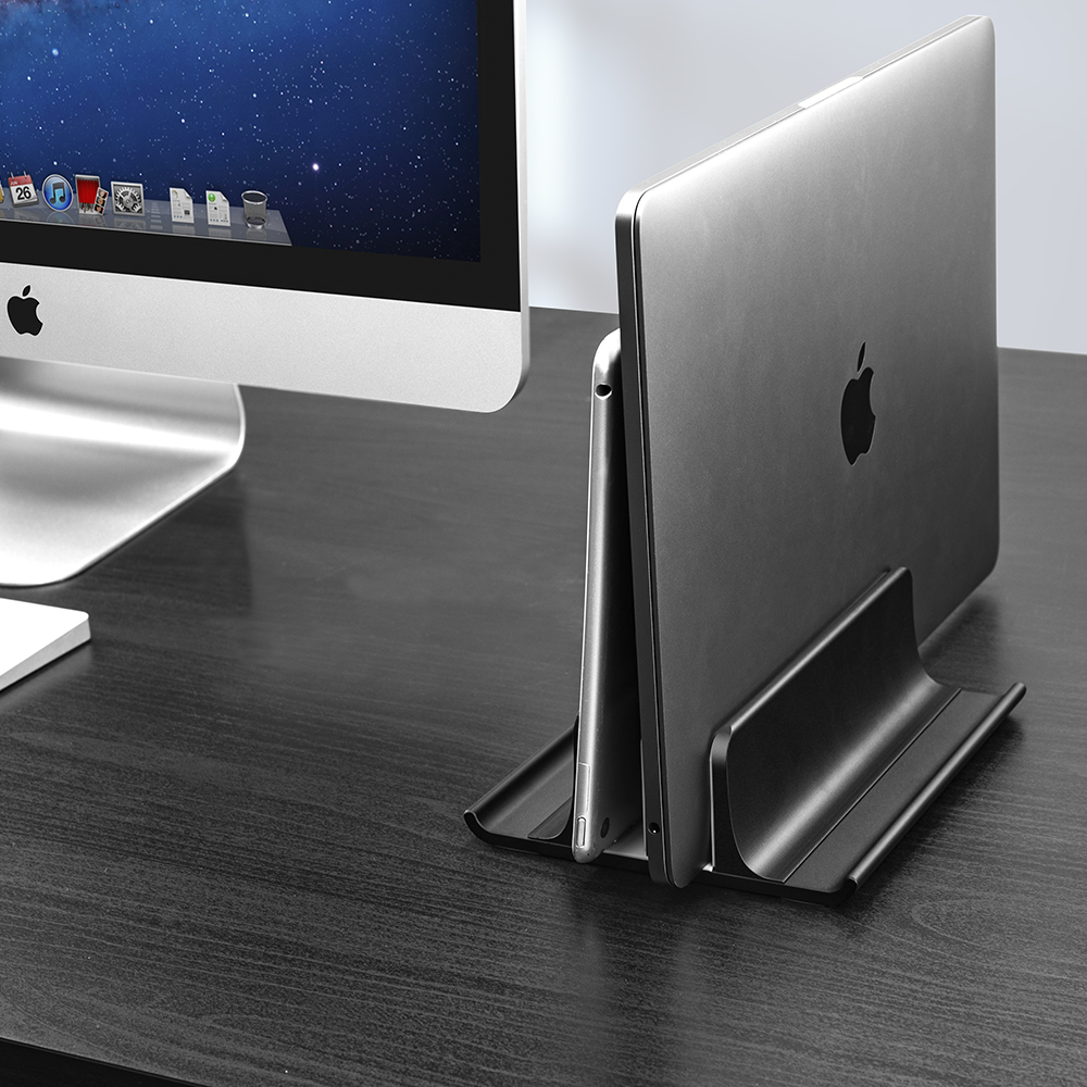 Adjustable Metal Vertical Laptop Stand Newly 2 Slot Aluminum Desktop Dual Holder Up to 17.3 Inches
