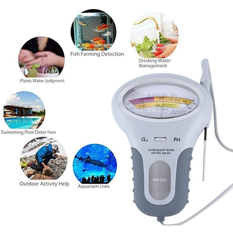 Draagbare 2In 1 Water Ph CL2 Chloor Tester Level Meter Voor Zwembad Spa Tubs
