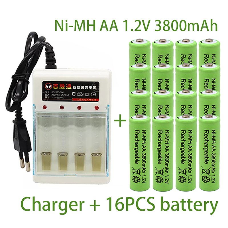 AA 1.2V 3800mAh battery Ni-MH rechargeable battery for Toy Remote control Rechargeable Batteries AA 1.2V battery+Charger: YELLOW