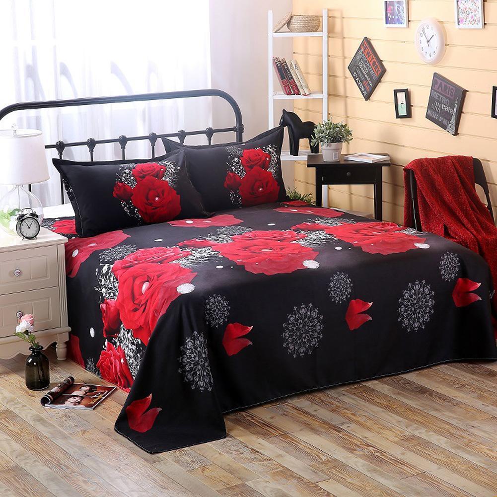 Juego de sábanas de poliéster con estampado 3D, ropa de cama plana con de flores, 230x230cm, fundas de almohada 2psc: 50x70cm, 3 piezas: C