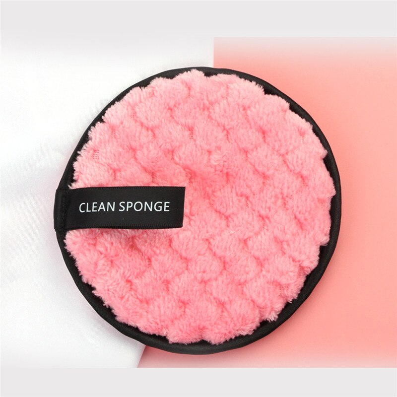 Microfibre chiffon tampons coeur dissolvant serviette visage nettoyage maquillage éponge conteneur maquillage éponge maquillage poudre bouffée peluche: pink A