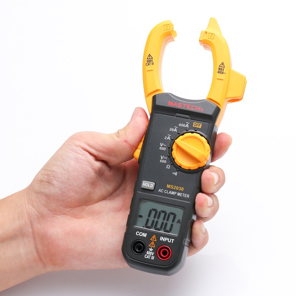 Mastech Digital Clamp Meter DC/AC 600V ACA 400A Data Hold Resistance Continuity Diode Low Battery MS2030 Mastech