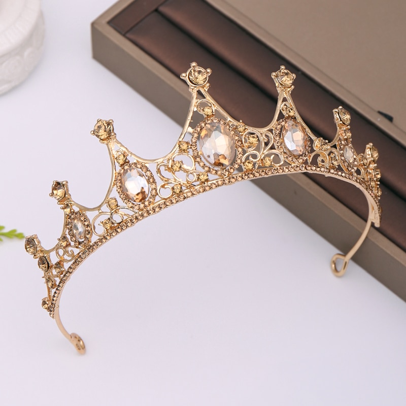 Ailibride Champagne Wedding Crown Haaraccessoires Strass Bruid Hoofdtooi Kroon Koningin Tiara Kroon Bruids Haar Sieraden