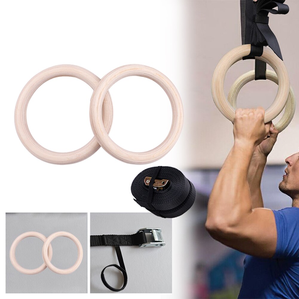 Et par  of 28-32mm birkegymnastikringe kan trække gymringe op til hjemmefitness og styrketræning. gymnastikudstyr