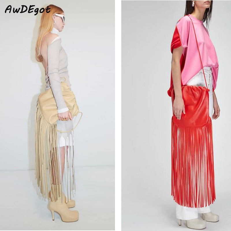 trend lang kvast kvinner pu veske veske crossbody veske kvinnelig frynset veske dame veske