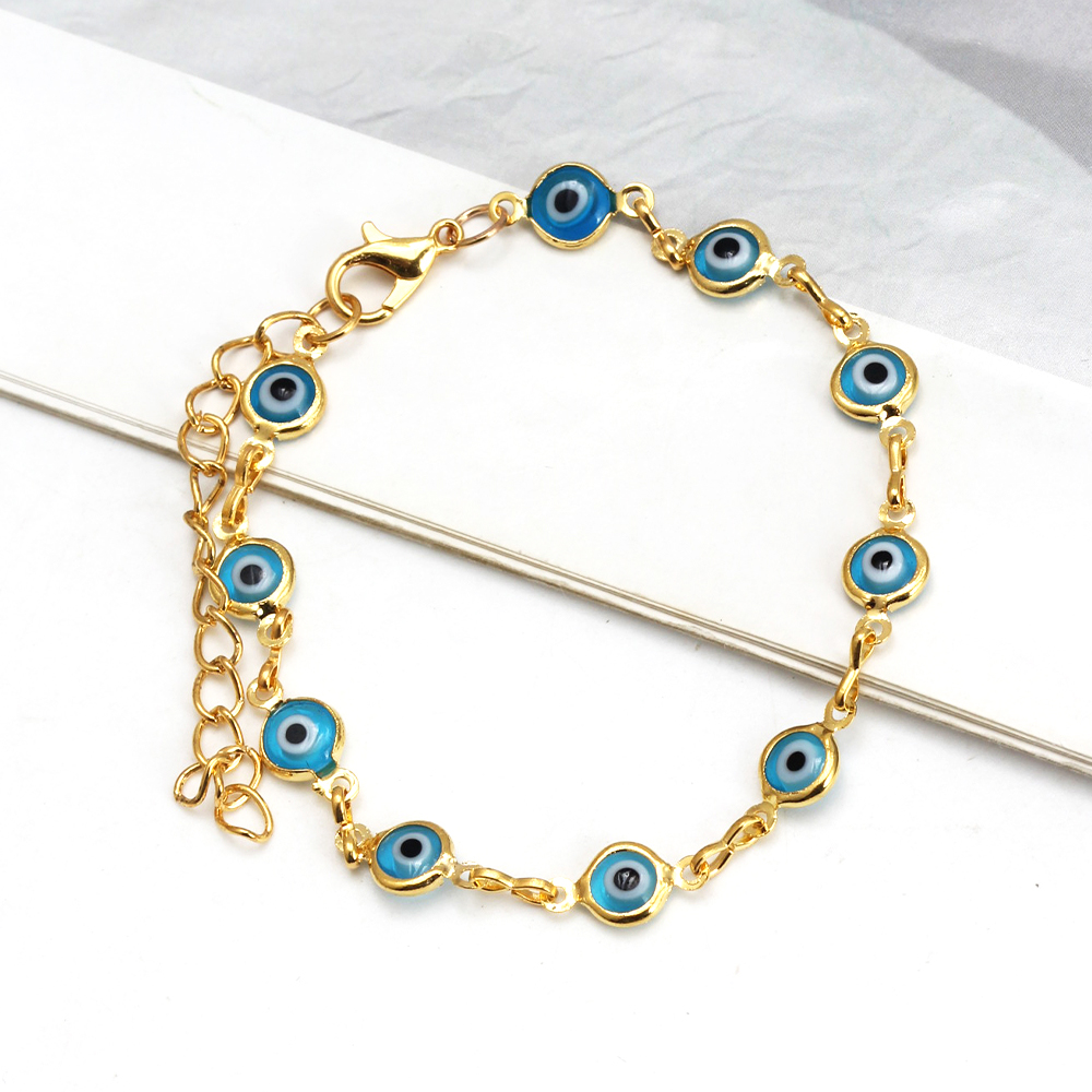 Pulsera con dije de mal de ojo turco azul de ojo de la suerte, pulsera de cadena de aleación ajustable para mujeres y hombres, joyería, pulseras, bisutería