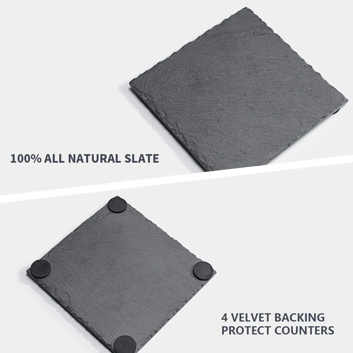 Slate Coasters with Square Slate Coasters Set of 8, Square - Black