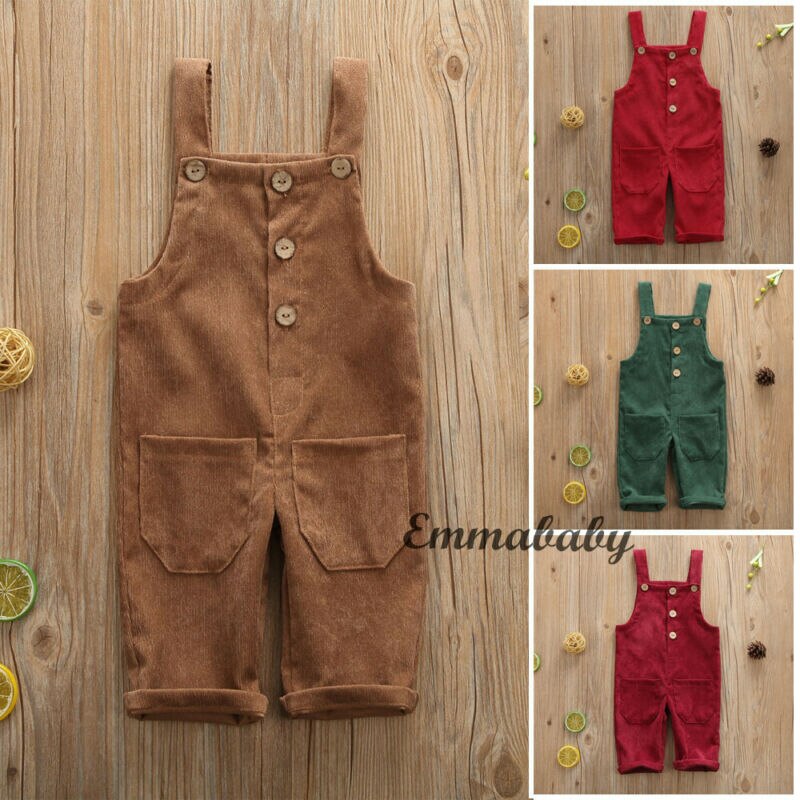 1-5 Years Kids Toddler Baby Boys Girls Overalls Winter Warm Pants Solid Color Corduroy Bib Pants