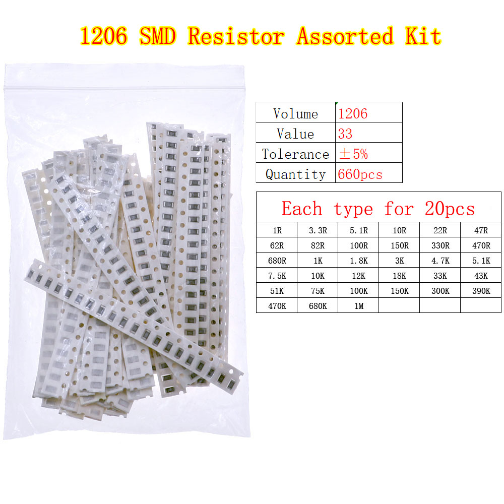 0402 0603 0805 1206 2512 SMD Chip Fixed Resistor 0ohm-10Mohm Assortment Kit pack