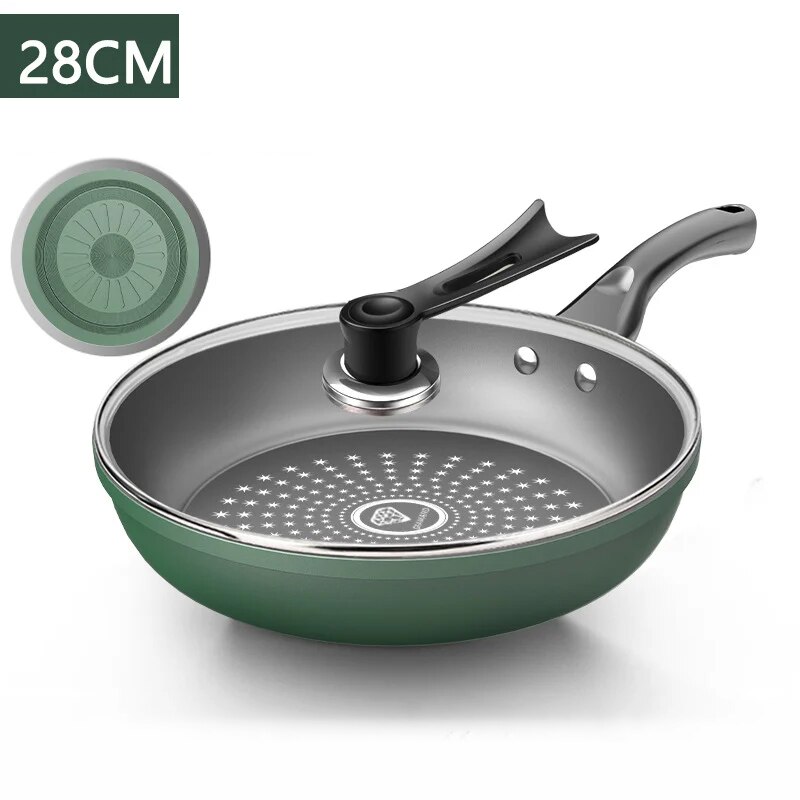 Smokeless kitchen wok 28cm honeycomb non-stick pan stainless steel wok anti-scalding handle with lid kitchen antibacterial wok: 28CM With cover