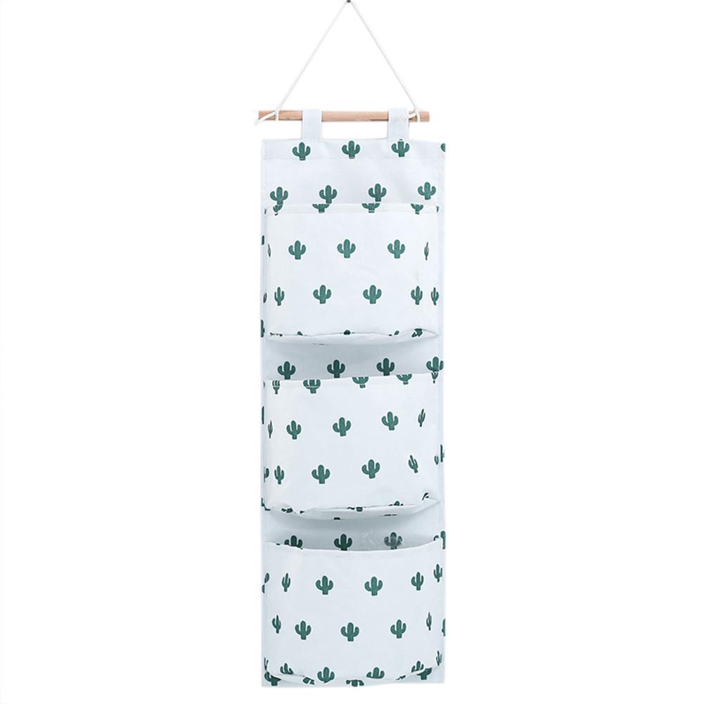 Bolsa de almacenamiento colgante con estampado de lino y algodón, organizador de juguetes y cosméticos, 3 bolsillos, montado en la pared