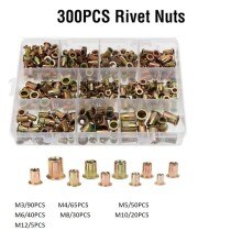300 Pcs Rivet Nut Insert Nutsert Cap Zinc Plated Carbon Steel Knurled Nuts Nutsert Flat Head Threaded M3 M4 M5 M6 M8 M10 M12