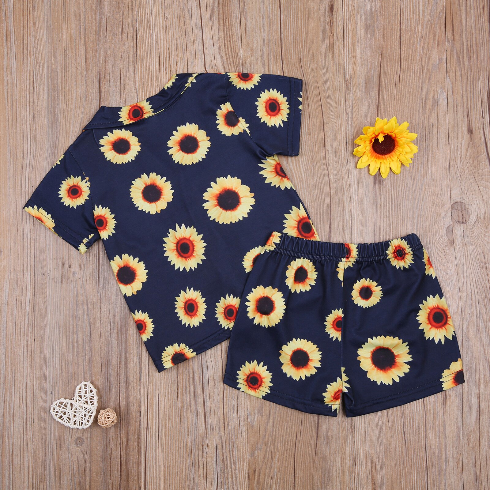 Children's Cartoon Print Pajamas Set Lapel Short Sleeve Casual Button T-shirt Cute Loose Shorts Set