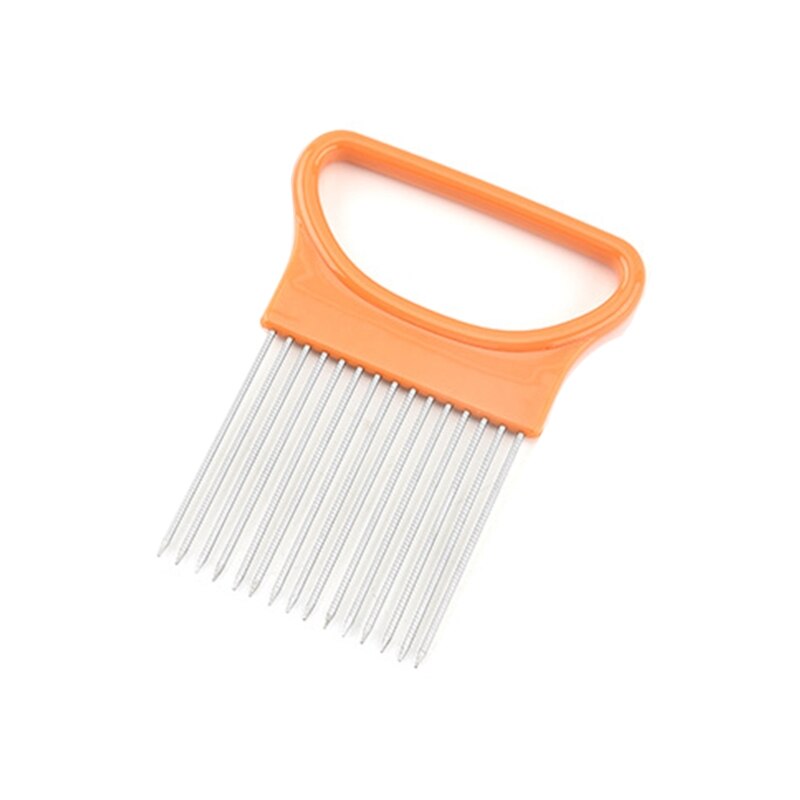 Couteau à oignon en acier inoxydable, fourchette à oignon, trancheuse à fruits et légumes, coupe-tomate, support d&#39;aide sûr pour accessoires de cuisine: Orange