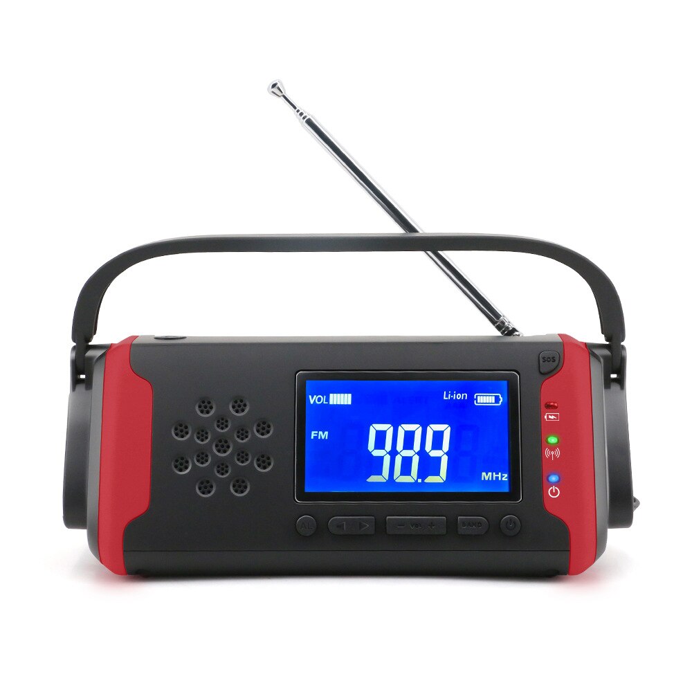 4000Mah Solar Radio Am/Fm Radio Lcd Multifunctionele Draagbare Emergency Radio Met Led Zaklamp Solar Mobiele Powerbank Radio: red
