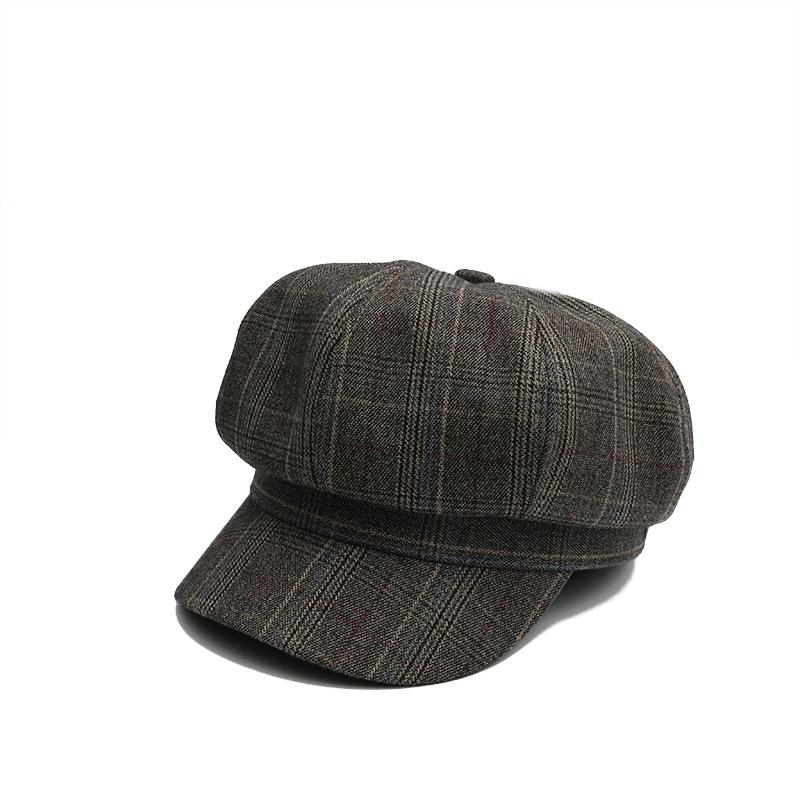 COKK Newsboy Cap Women Octagonal Hat Plaid Beret Winter Hats For Women Lady Vintage Bonnet Retro Hats Gorras: Khaki