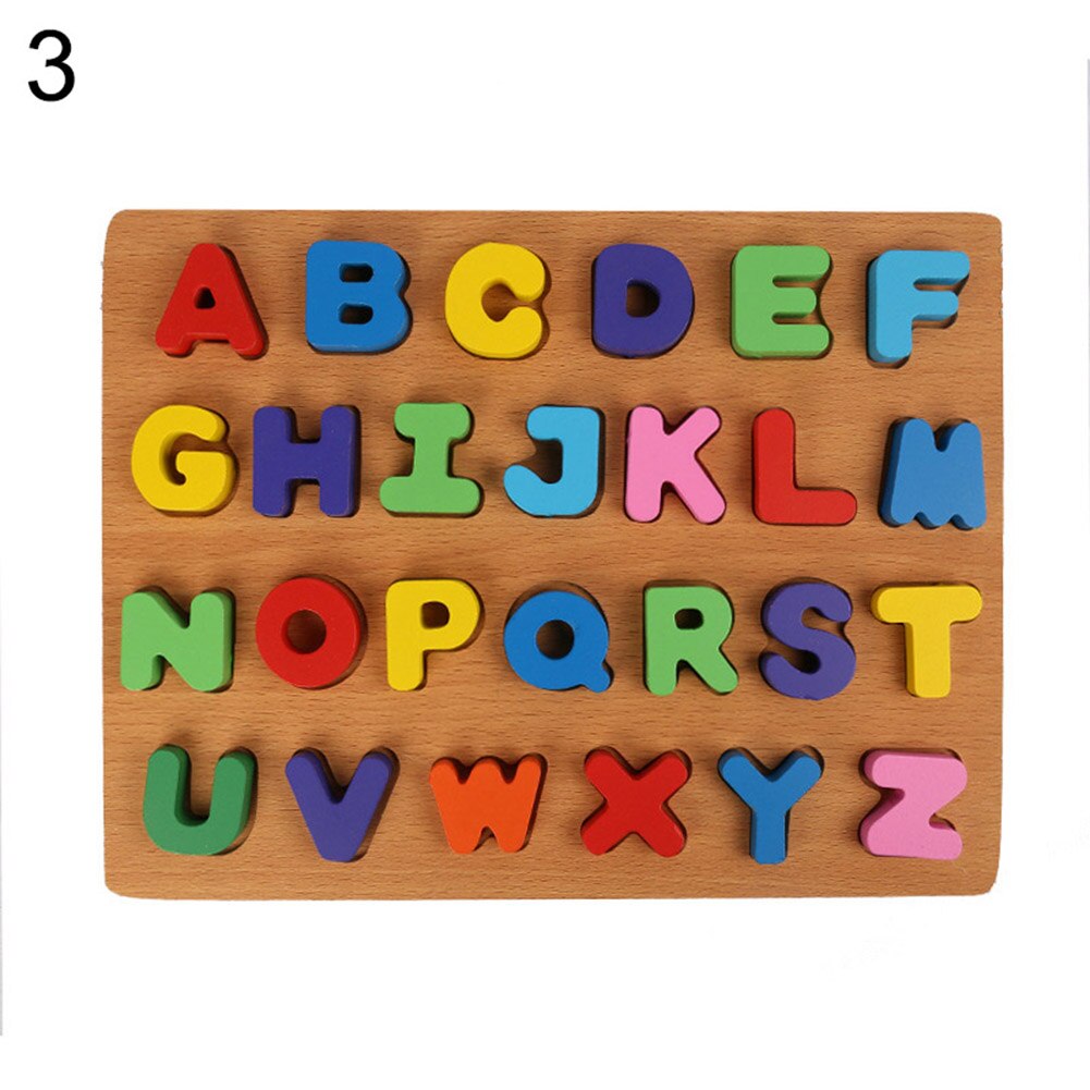 Børn alfabet abc numre træpuslespil bord baby tidligt pædagogisk legetøj til børn, der lærer at udvikle legetøj: Stort bogstav