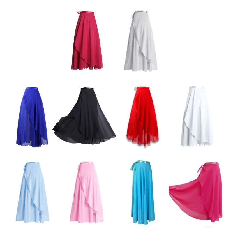 Lange Tanzröcke für Damen, Chiffon-Wickelrock, Mädchen, asymmetrischer Ballett-Wickelrock