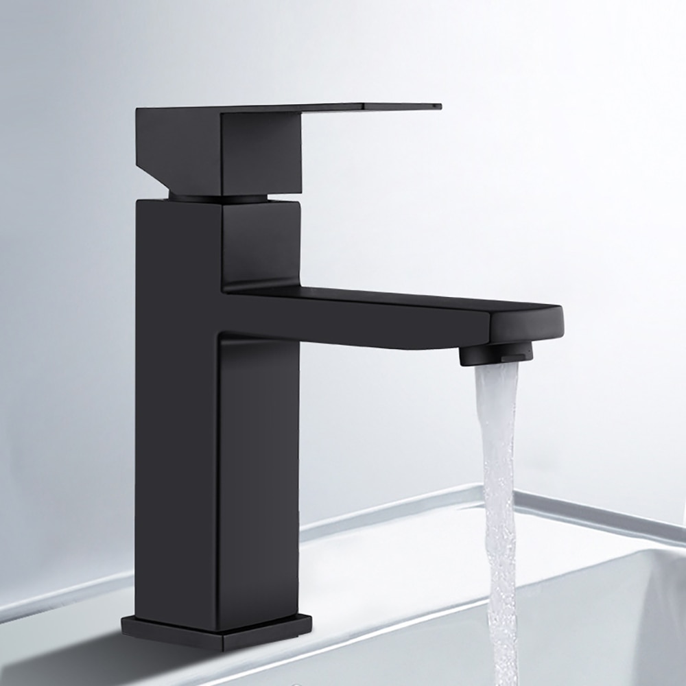 Badkamer Mengkraan Zwarte Wastafel Kraan 304 Roestvrij Staal Badkamer Wastafel Kraan Mode Enkele Koude Enkel Handvat Kraan