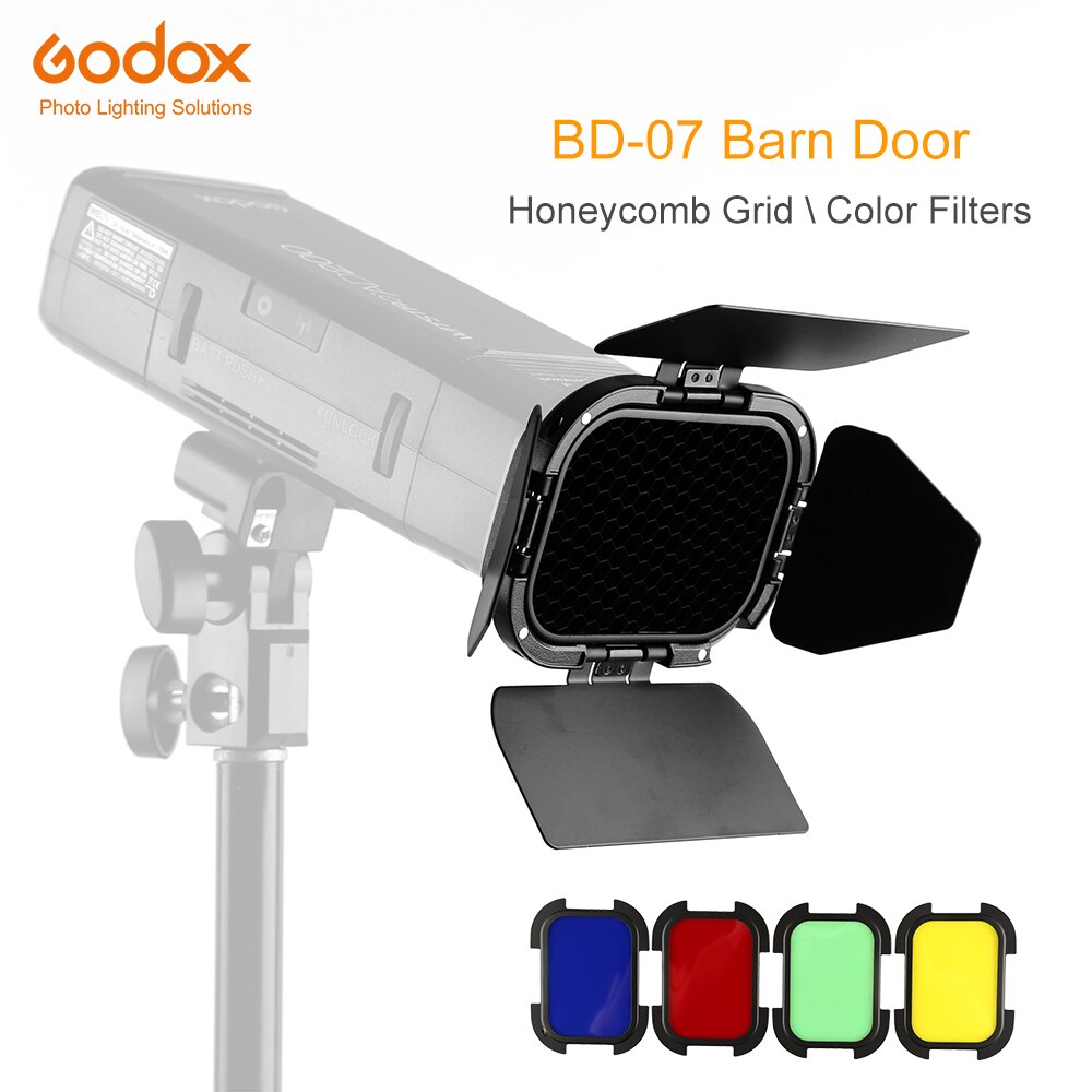Godox BD-07 Schuurdeur met Afneembare Honeycomb Grid en 4 Kleur Gel Filters voor Godox AD200 Pocket Speedlite