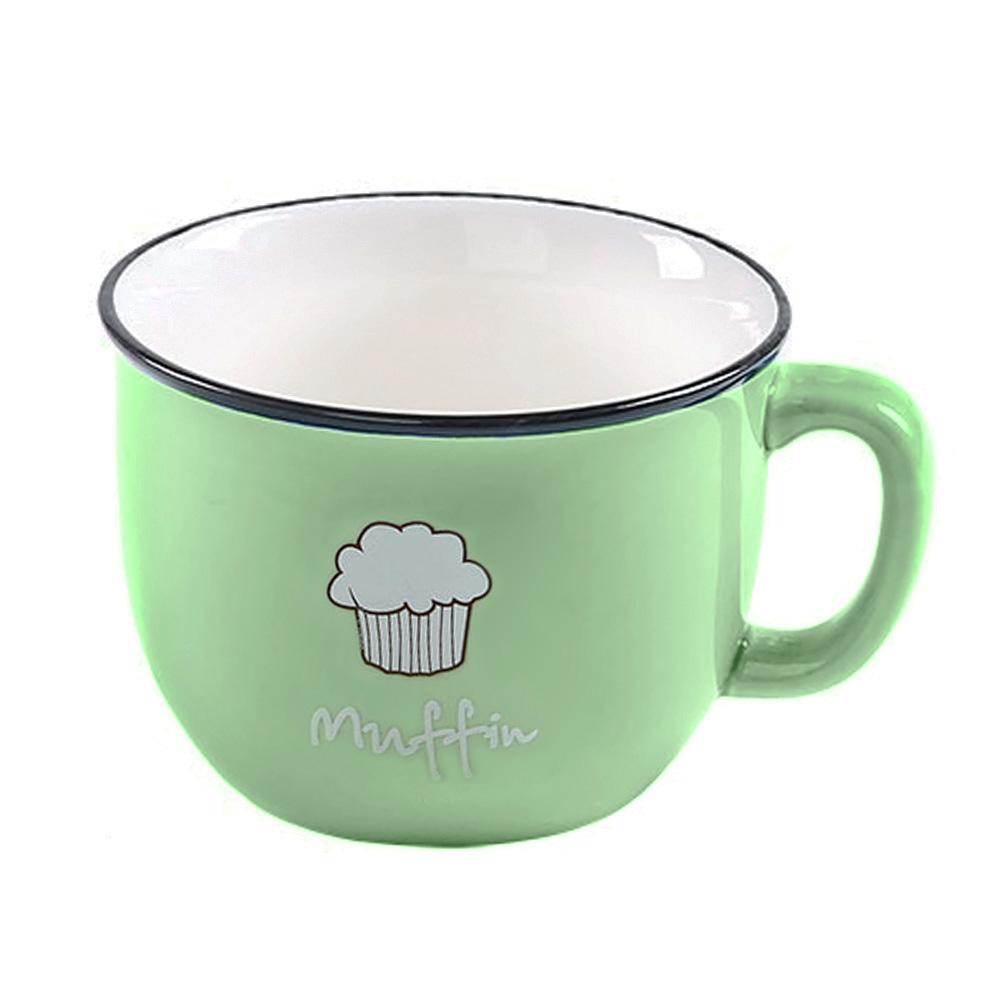 Color Heat-resistant Mug Cartoon With Spoon Lid 200ml Cup Milk Coffee Ceramic Mugs Children Cup Office Drinkware: Green