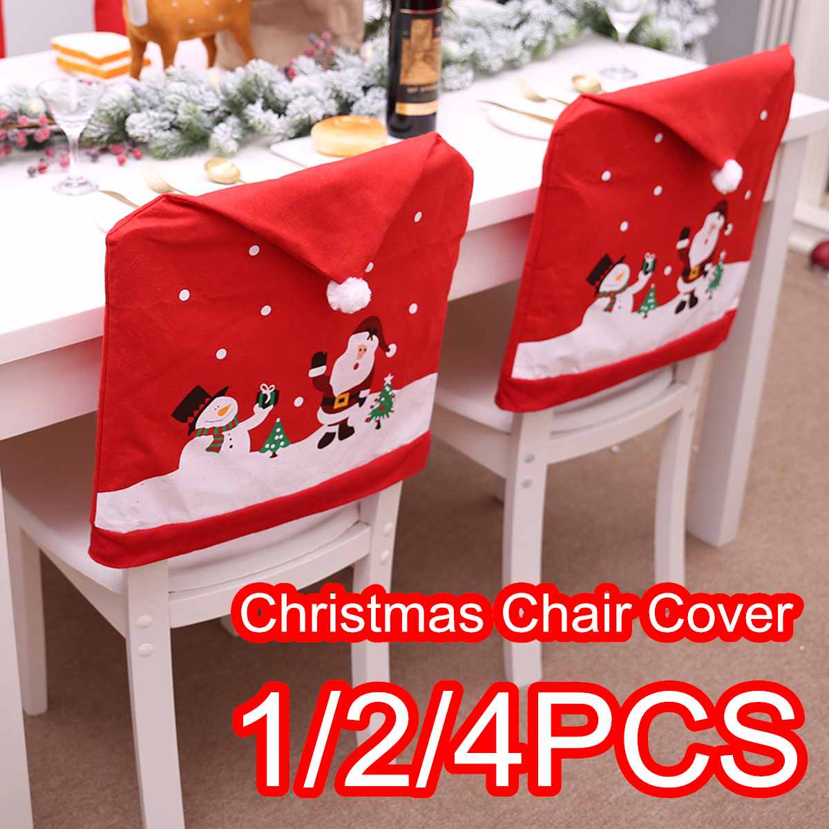 1/2/4 Stoel Cover Diner Eettafel Kerstman Sneeuwpop Rode Cap Ornament Stoel Terug Covers Christmas Decor jaar Decoratie
