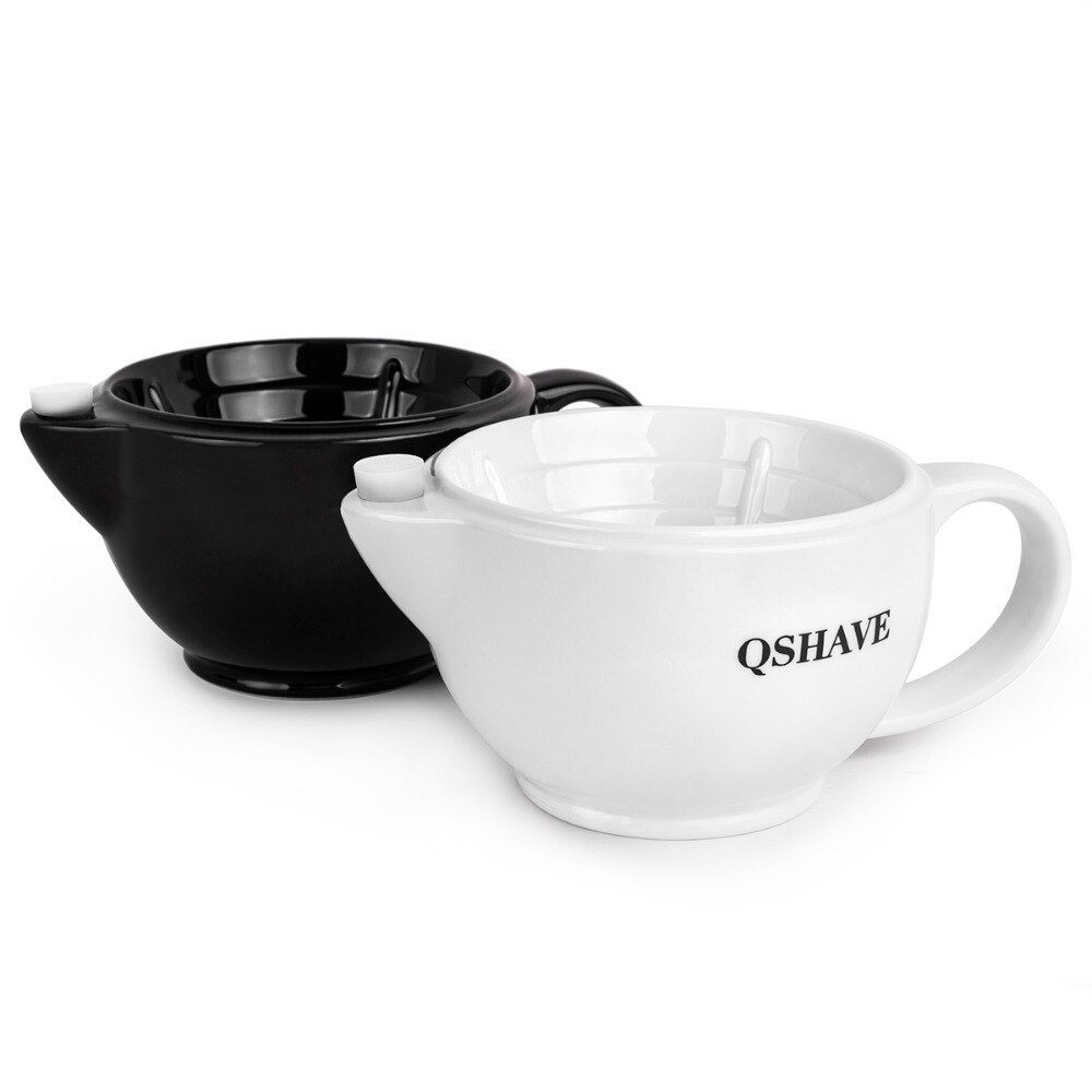 Qshave rakhyvel rakning scuttle mugg fyllt vatten håll lödder alltid varmt det stor storlek skål handgjord keramik kopp svart &amp; vit