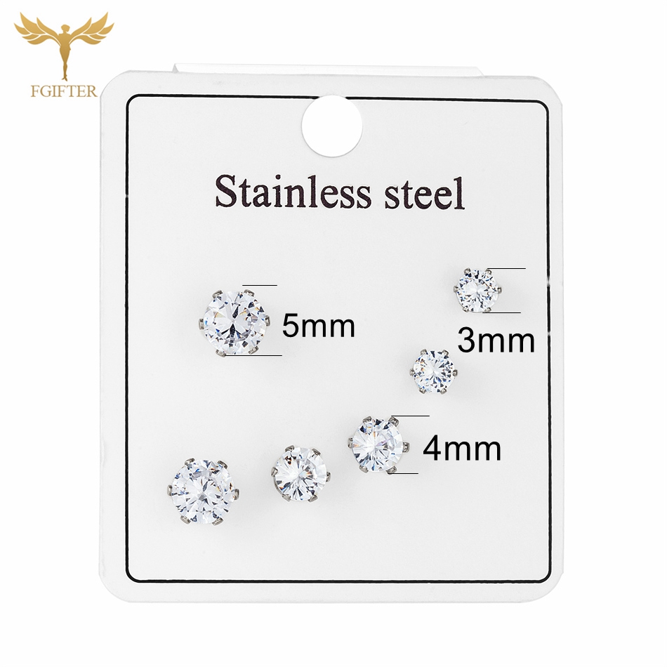 Juego de 3 pares de pendientes de cristal de acero inoxidable para mujer, aretes geométricos de circonita cúbica, joyería para Piercing de lóbulo de Color dorado y plateado: Chapado en zinc blanco y azul