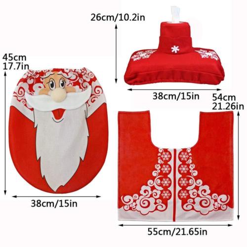 3 piezas de navidad feliz papá Noel asiento de inodoro y alfombra baño decoración conjunto azul y rojo