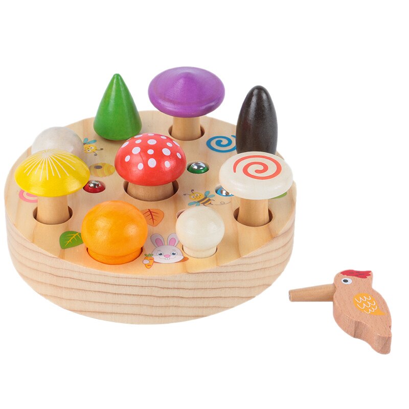 Boy and Girl Wooden Fishing Game Early Education Puzzle Childrens Bird Catching Insects Feeding netic Play: Default Title