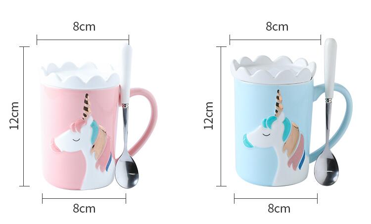 Einhorn Becher Kreative 3D Einhorn Kaffee Tasse mit Löffel und Krone Deckel Trinken Milch Tee Keramik Tassen Weihnachten