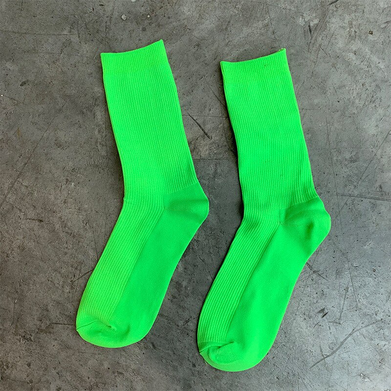 Women Candy Color Socks Summer Cool Girl Solid Cotton Socks Fluorescent Color Casual Green Orange Mid Hip Hop Socks