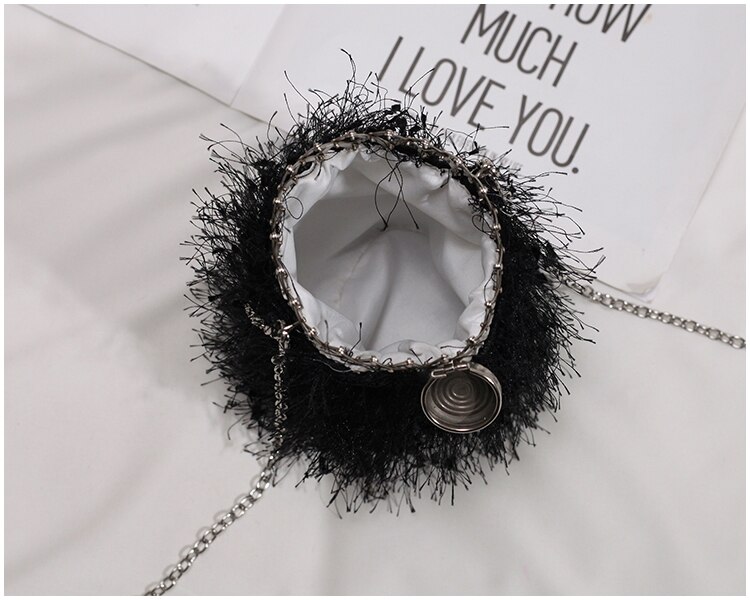 Mini Small Bag Women&#39;s Tide Hip Flask Bag Hair Wool Tassel Messenger Bag Round Bag Shoulder Bucket Bag