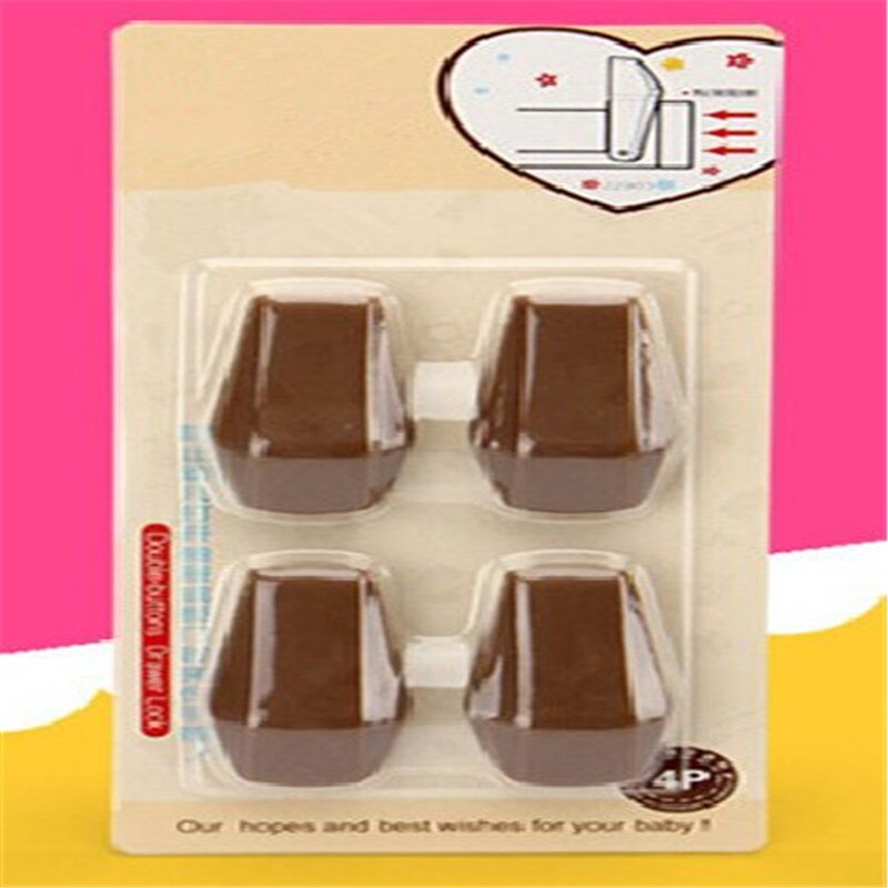 4 stuks/partij kinderveiligheidssloten van kunststof voor laden, best verkochte kinderbeveiliging voor kinderdeuren: Koffie