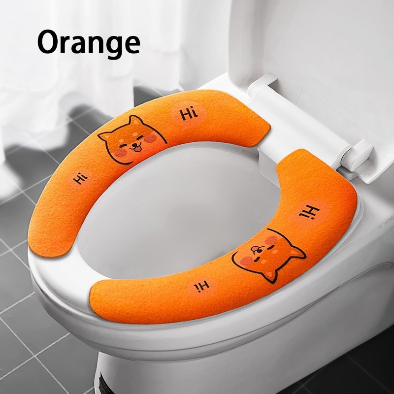Closestool Sticky Seat Mat Toilet Seat Cover Crystal Velvet Soft WC Paste Washable Reusable Bathroom Warmer Seat Lid Cover: L / 4