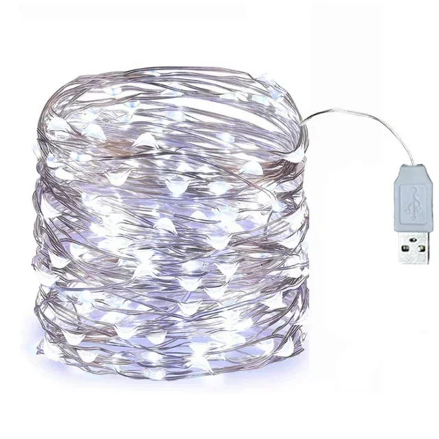 USB LED Lichterketten 5/10/20M Silber Draht Girlande Licht Wasserdichte Lichterkette Für Weihnachten Hochzeit Party Dekoration: WHITE / 350W