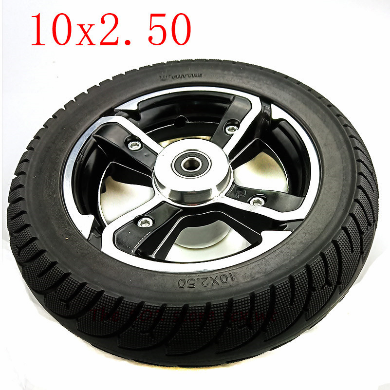Super 10 inch solid wielen 10x2.50 explosieveilige Effen Banden & aluminiumlegering schijfrem gat velgen voor Elektrische Scooter