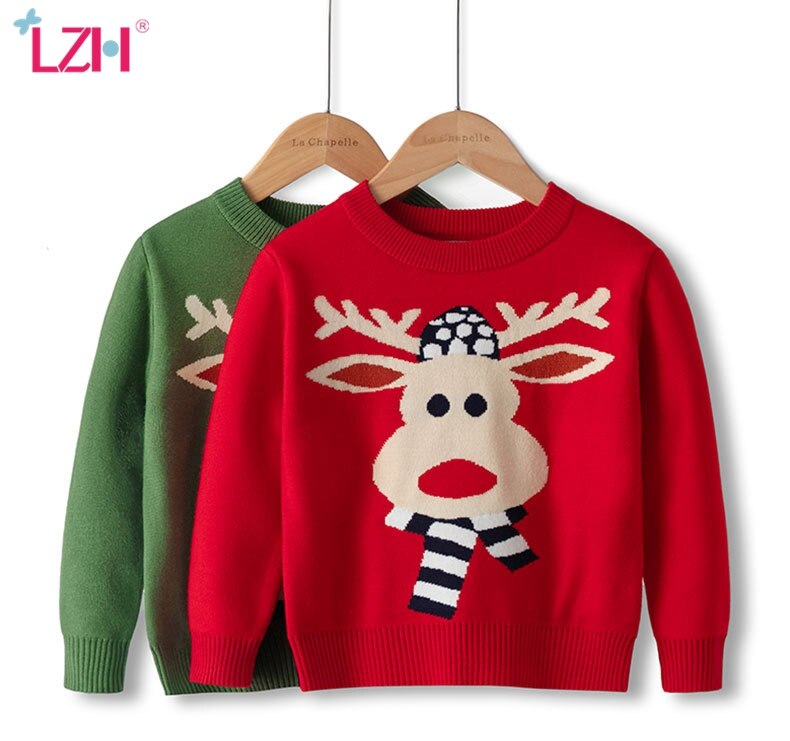 Lzh winter herfst ronde hals cartoon sweatshirt voor kinderen kerst jongenskleding breien dubbellaagse meisjes trui