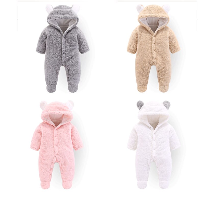 Baby Hooded Sherpa Kinderwagen Winter Warm Snowsuit Katoen Fleece Hooded Romper Jumpsuit Voor Ourdoor FEA889