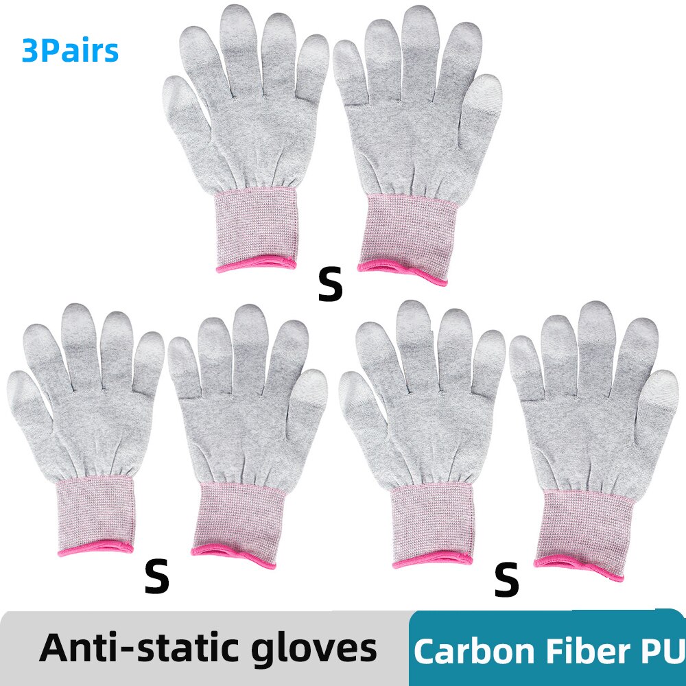 Handy Reparatur Carbon Faser Handschuhe PU Isolierung Beschichtung Finger Anti Statische Handschuhe ESD Elektronische WorkingTablets Fix Werkzeuge: YCN3-3Pairs 3S