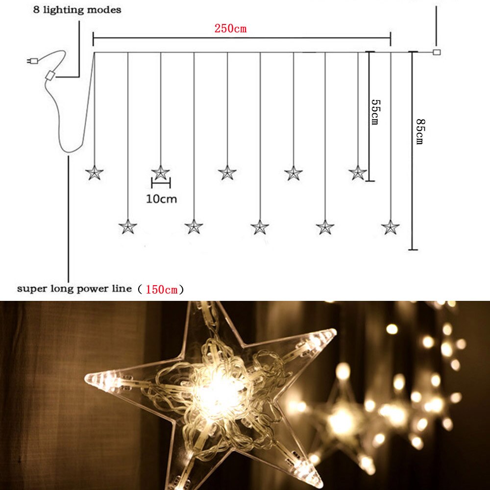 LED Twinkle Star Heart String Lights EU Plug 220V Waterproof Outdoor Christmas Fairy Garlands Curtain Lights Wedding Party Decor