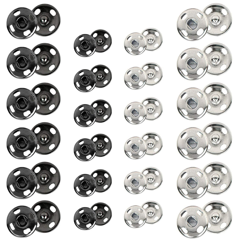 Juego de 10/50 botones a presión de Metal de 10-21mm, Color negro y plateado, botones de cierre a presión para ropa de costura DIY, botones de presión artesanales